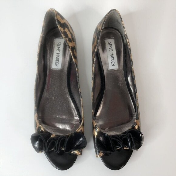 Steve Madden Womens Peep Toe Flats Size 8 Leopard Print Animal Print Dress Shoes - Picture 4 of 7